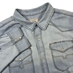 Kimes Ranch Western Shirt Mens XXL Light Blue Snap Front Slub Denim Cowboy